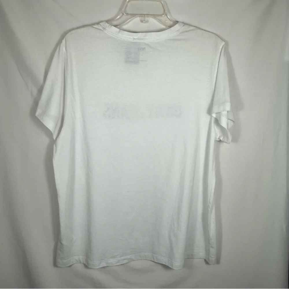 DKNY White Short Sleeve Shirt W/DKNY Logo In Silver Rhinestones, Size Large, NWT - Picture 14 of 16